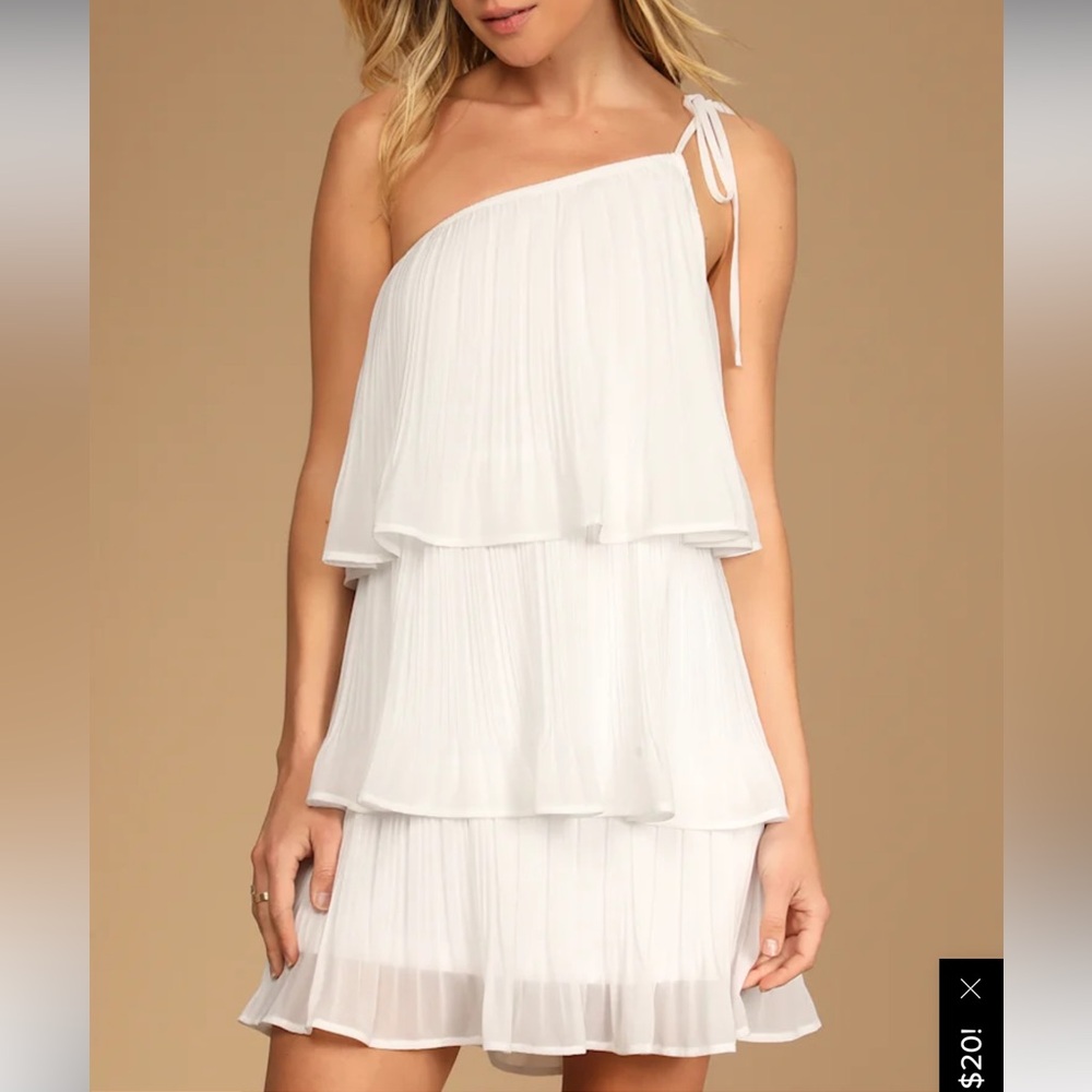 Lulus Blowing Kisses White Pleated One-Shoulder Mini Dress Bridal Small